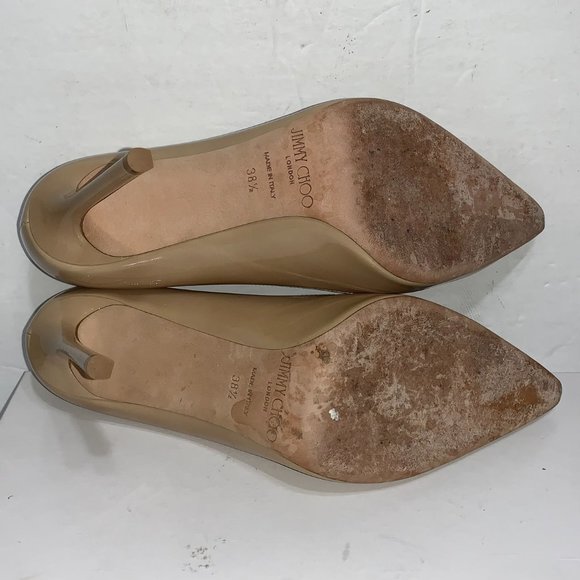 Jimmy Choo Romy Pointy Toe Nude Patent Pump Sz38.5 - Picture 9 of 10